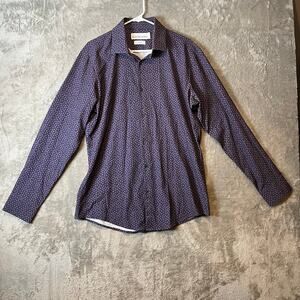 Mizzen+Main Leeward Trim Fit Long Sleeve Dress Shirt‎ Sz L Paisley Print Navy
